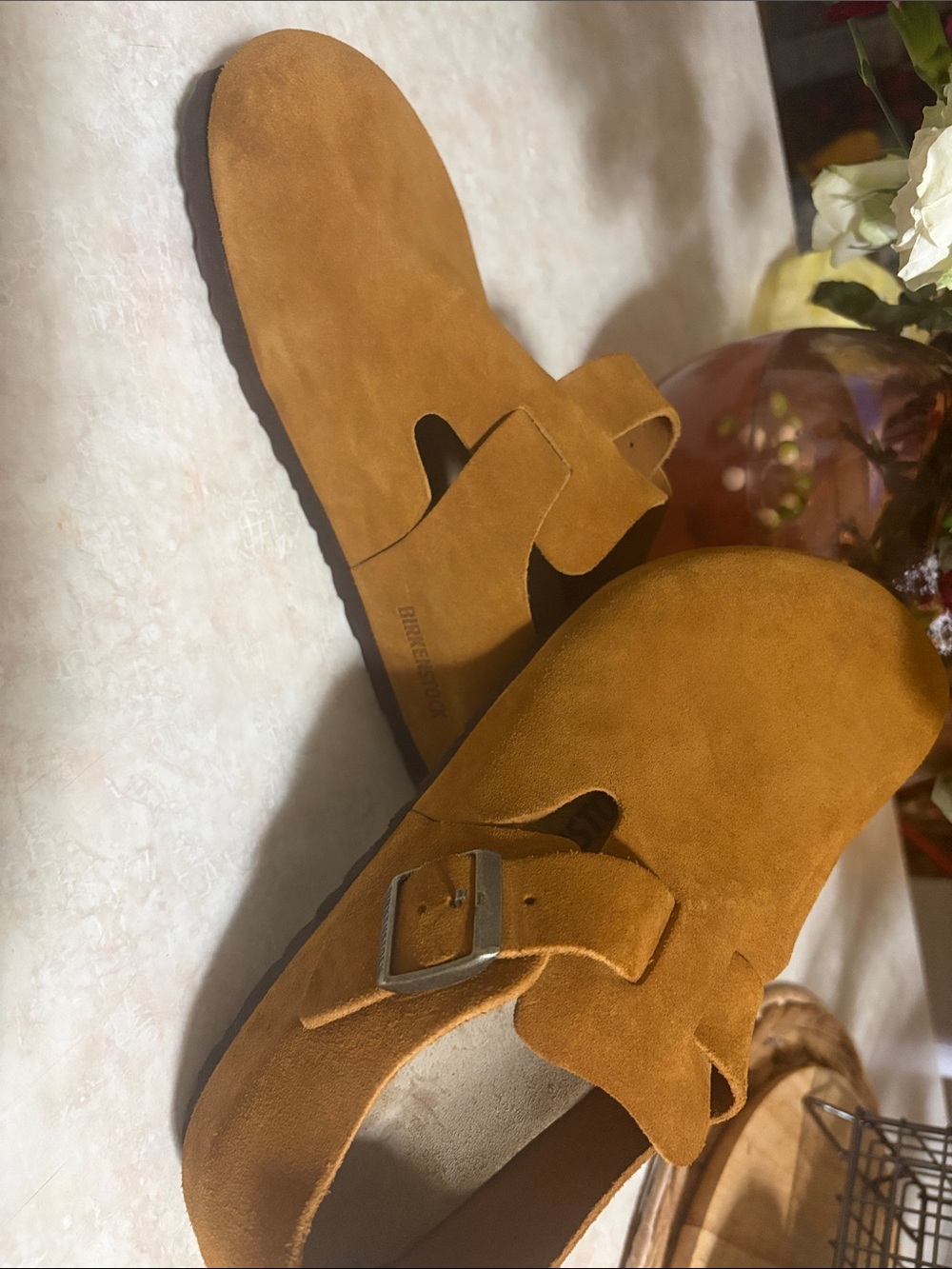 Birkenstock Women's Suede Slip-On Mule in Chestnut Tan